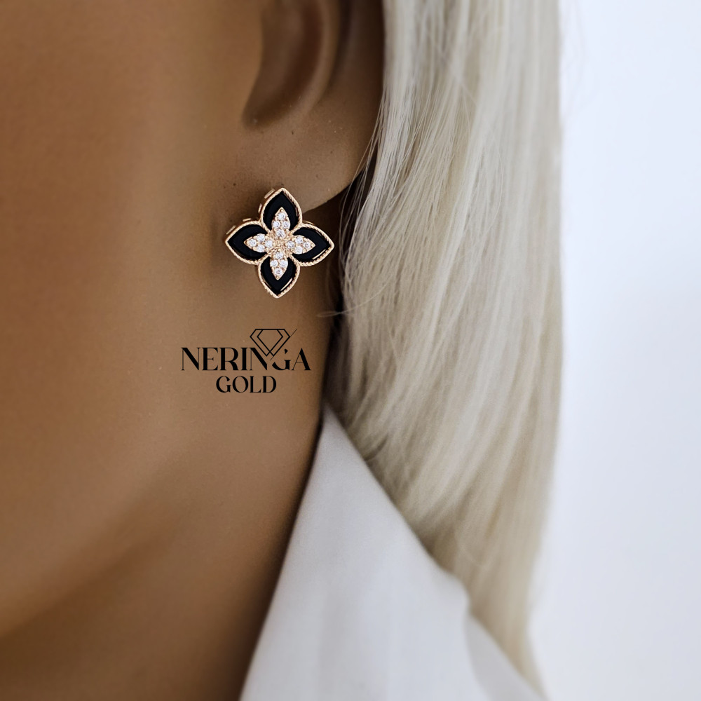 Rose gold english lock earrings #67875