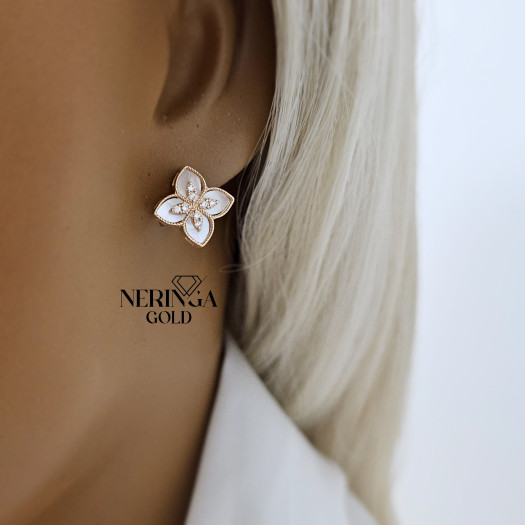 Rose gold english lock earrings #67877