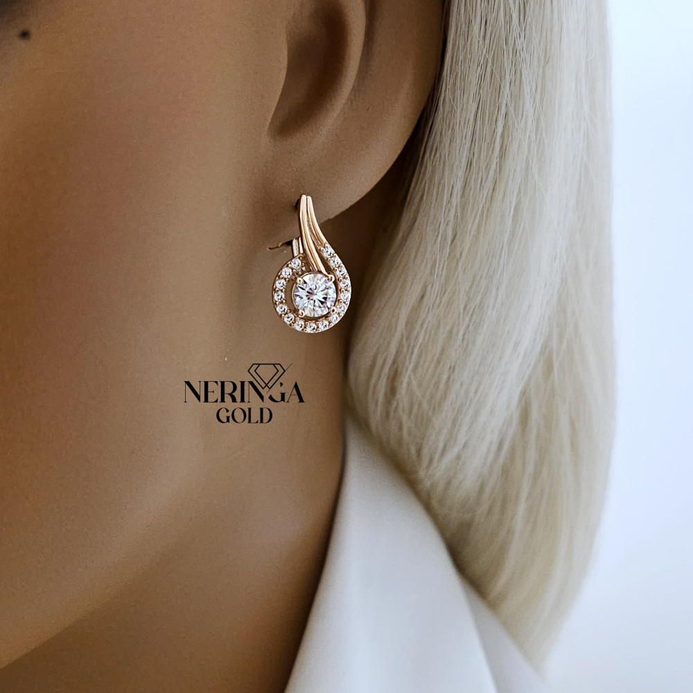 Rose gold english lock earrings #65823