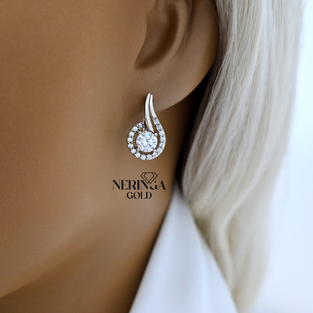 White gold english lock earrings #65849