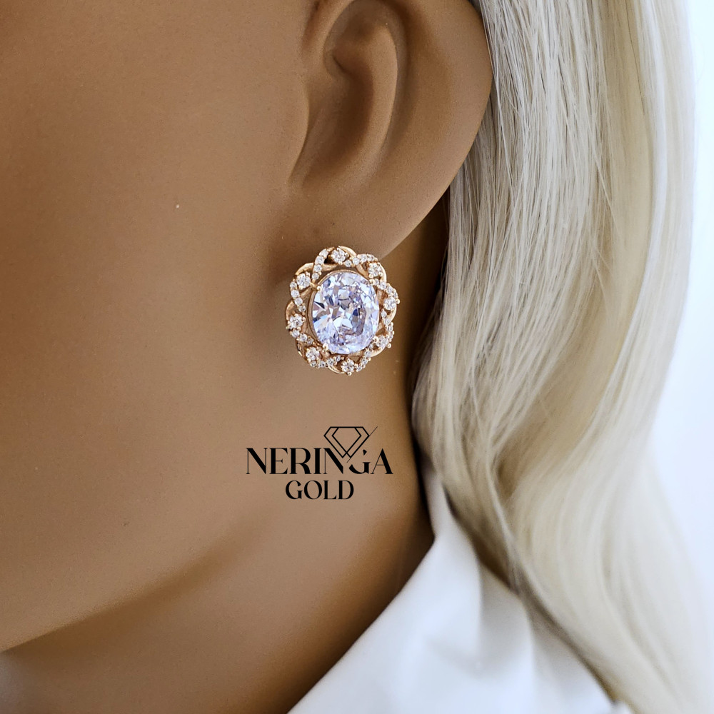 Rose gold english lock earrings #66012