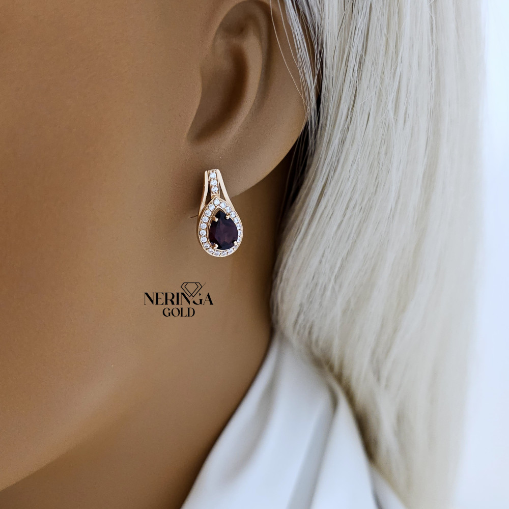 Rose gold english lock earrings #65964