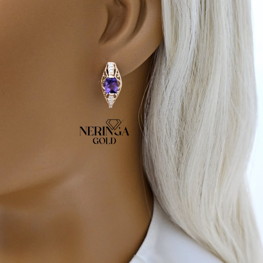 Rose gold english lock earrings #65795