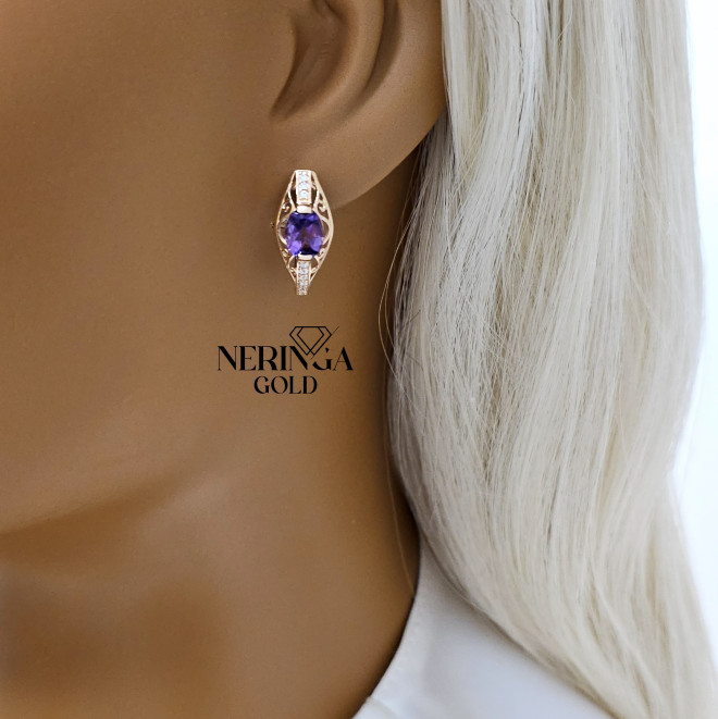 Rose gold english lock earrings #65795