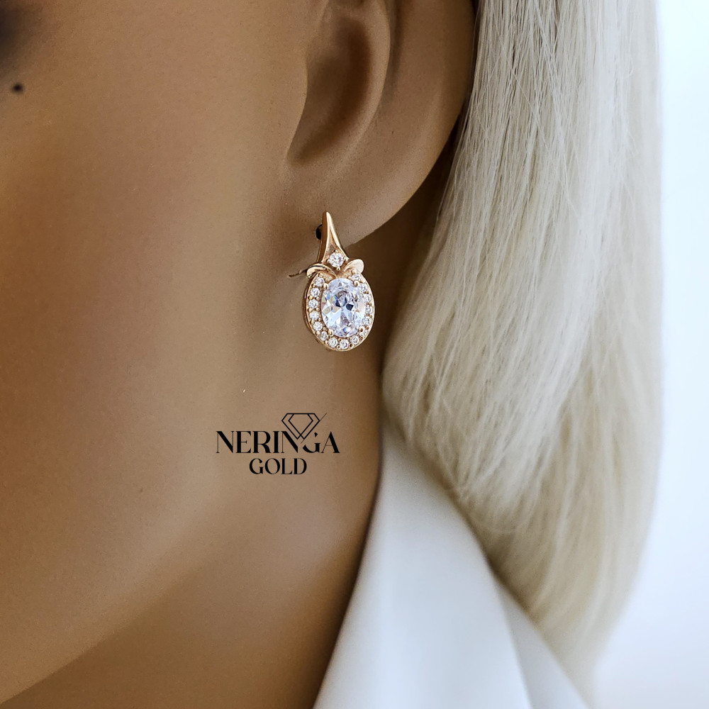 Rose gold english lock earrings #65937