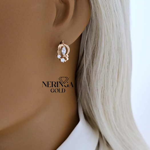 Rose gold english lock earrings #65873