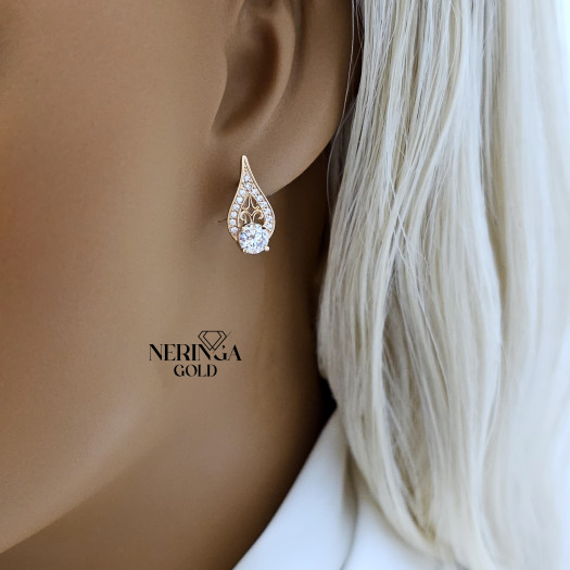 Rose gold english lock earrings #65864