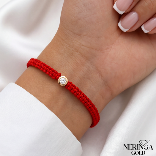 Rose red color cord gold thread bracelet #66800