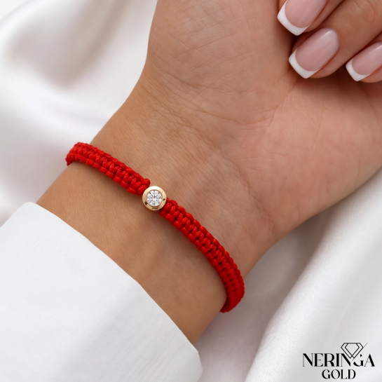 Rose red color cord gold thread bracelet #66808