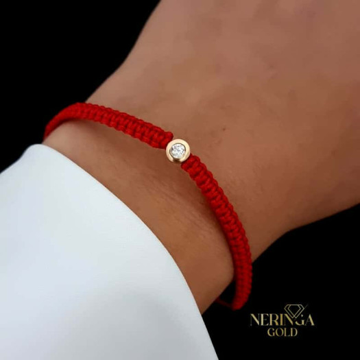 Rose red color cord gold thread bracelet #66798