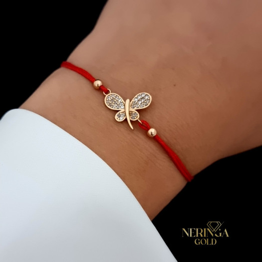 Rose red color cord gold thread bracelet #66810