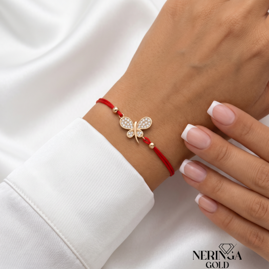 Rose red color cord gold thread bracelet #66811