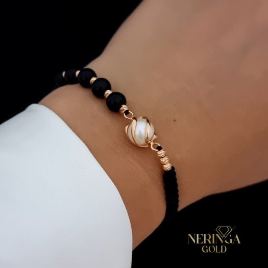 Rose black color cord gold thread bracelet #66826