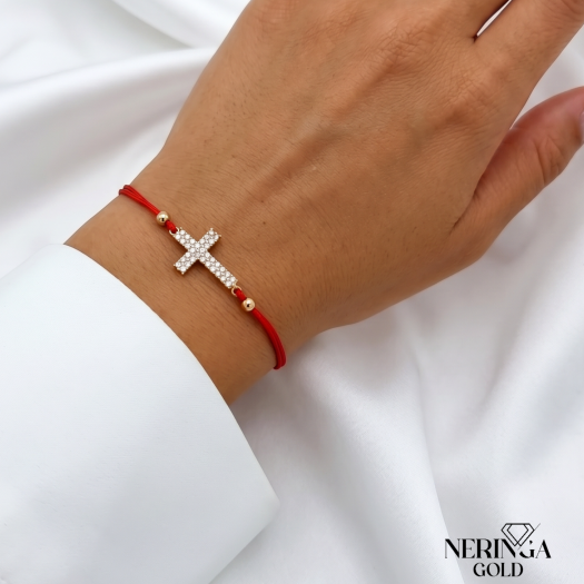 Rose red color cord gold thread bracelet #66828