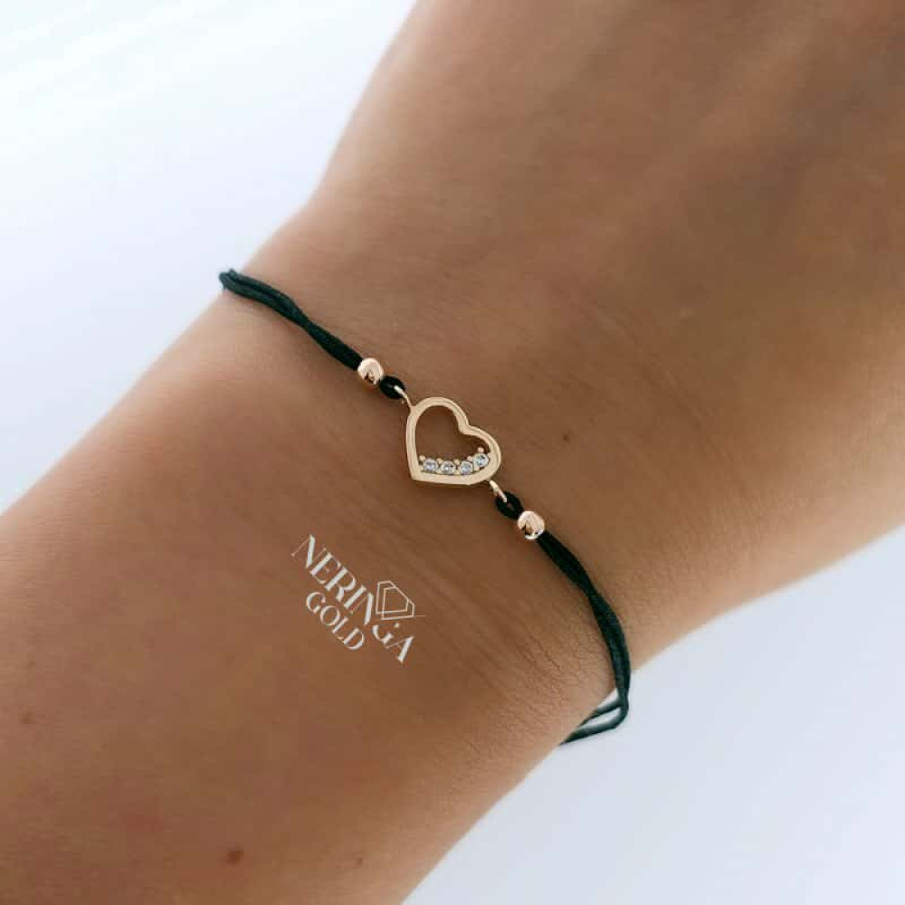 Rose black color cord gold thread bracelet #66831