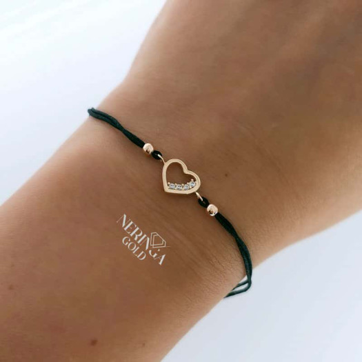 Rose black color cord gold thread bracelet #66831