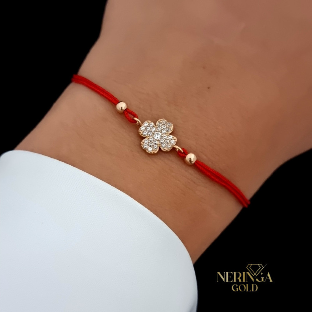 Rose red color cord gold thread bracelet #66838