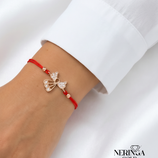 Rose red color cord gold thread bracelet #66840