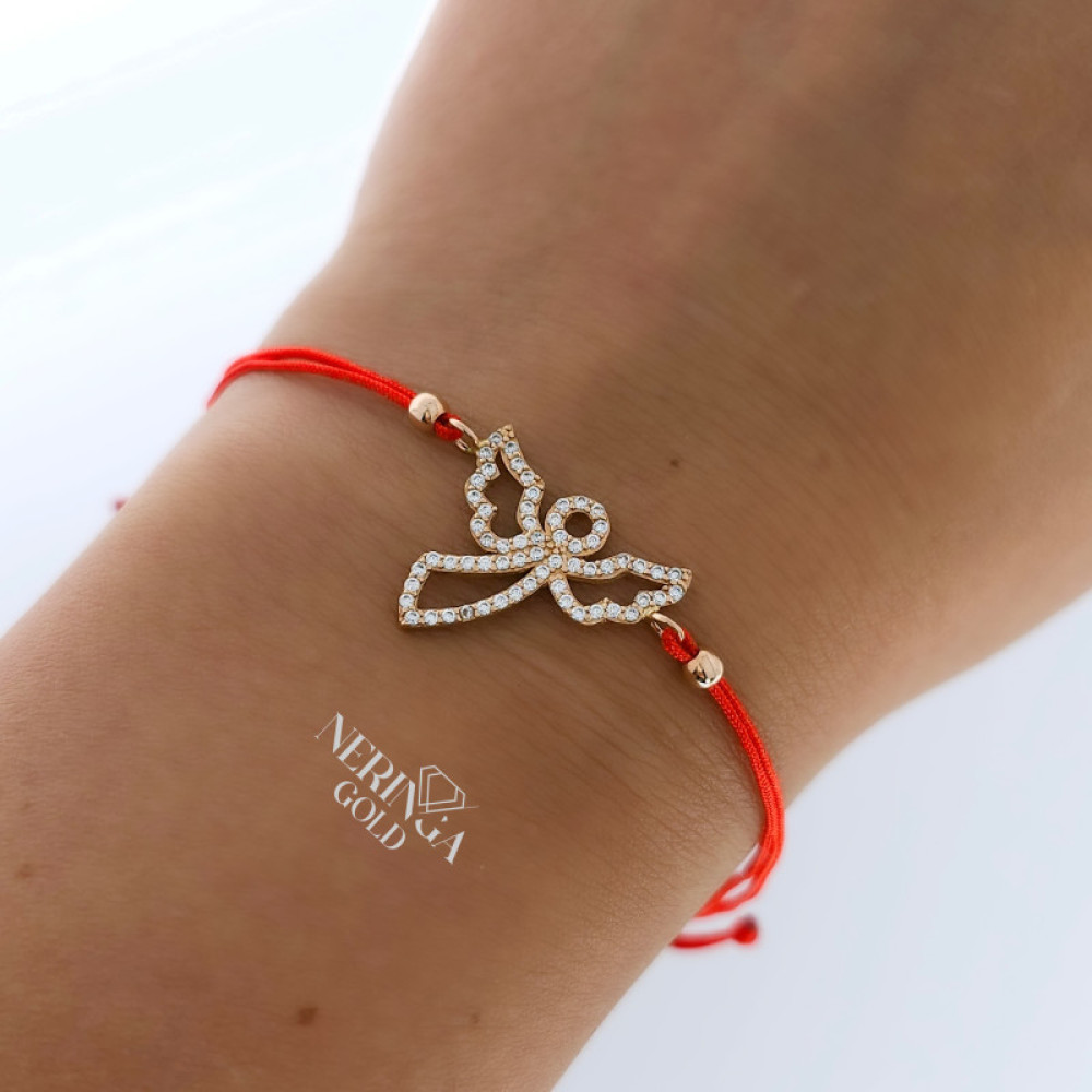 Rose red color cord gold thread bracelet #66843