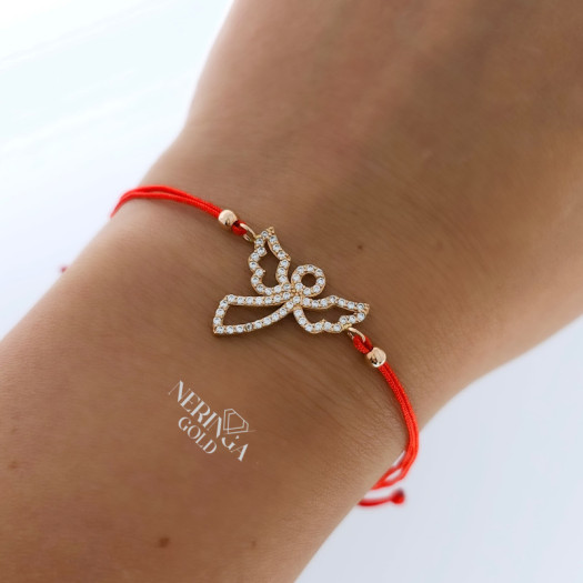 Rose red color cord gold thread bracelet #66843