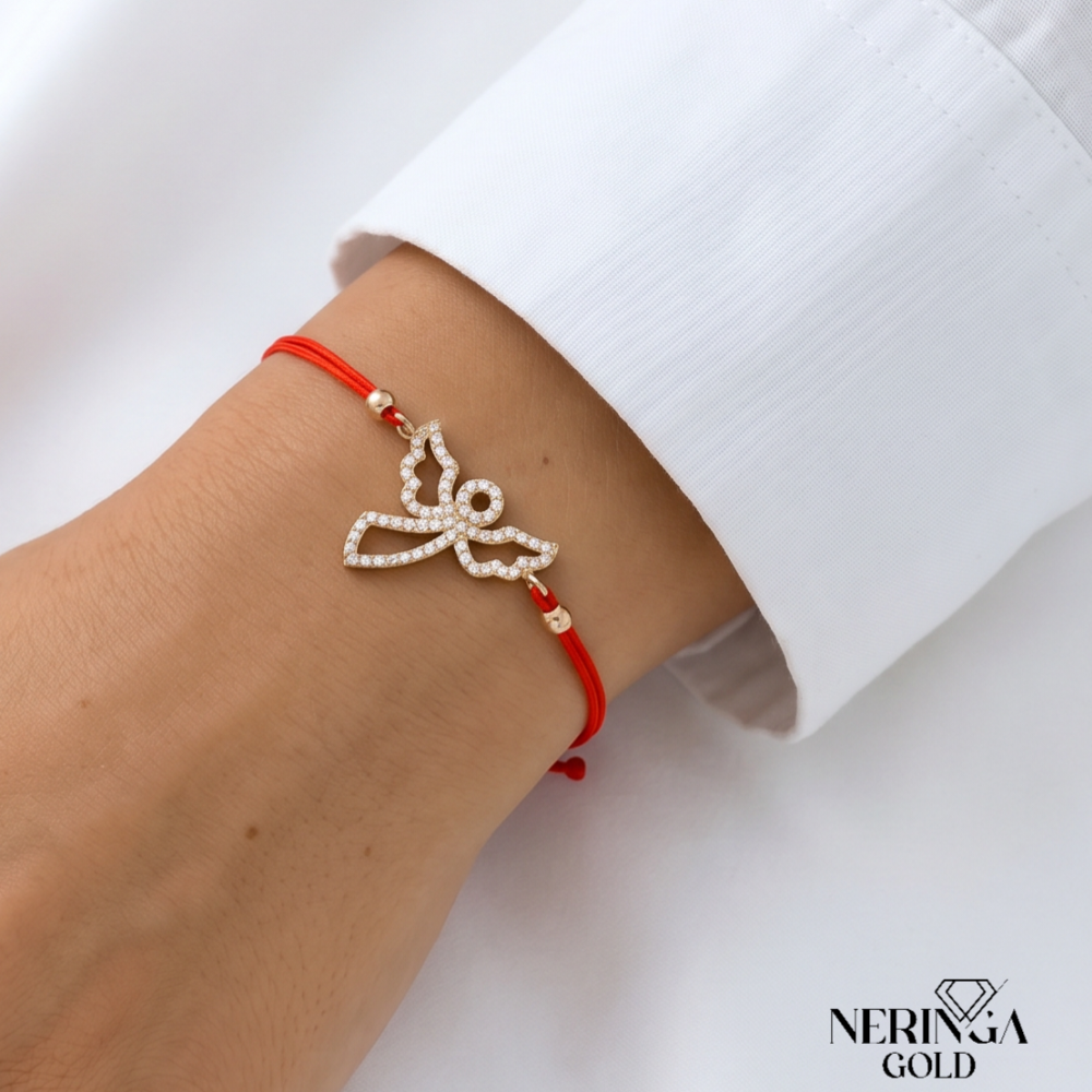 Rose red color cord gold thread bracelet #66843