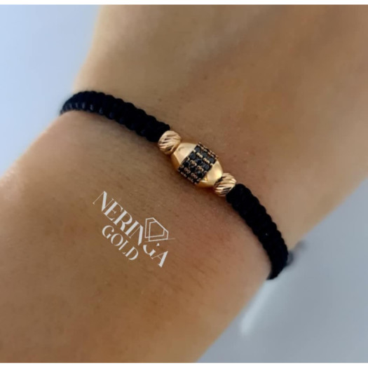 Rose black color cord gold thread bracelet #66850