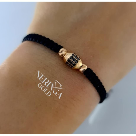 Rose black color cord gold thread bracelet #66850