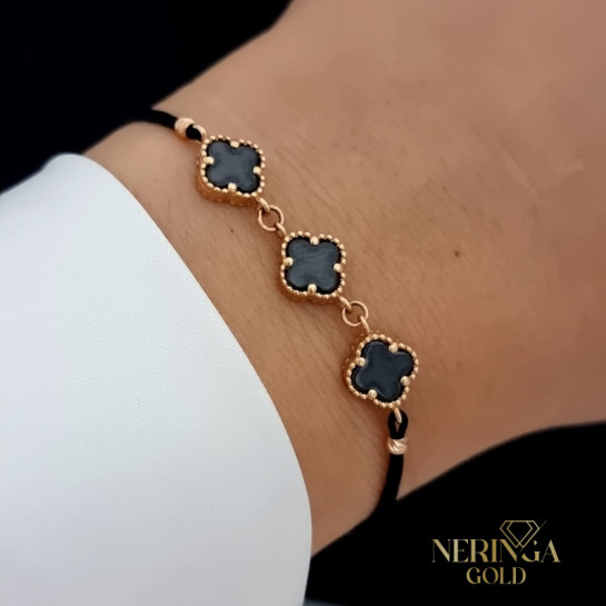 Rose black color cord gold thread bracelet #66853