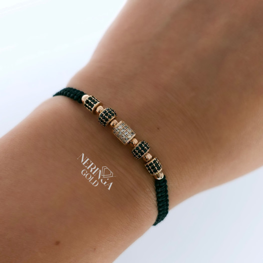 Rose black color cord gold thread bracelet #66856
