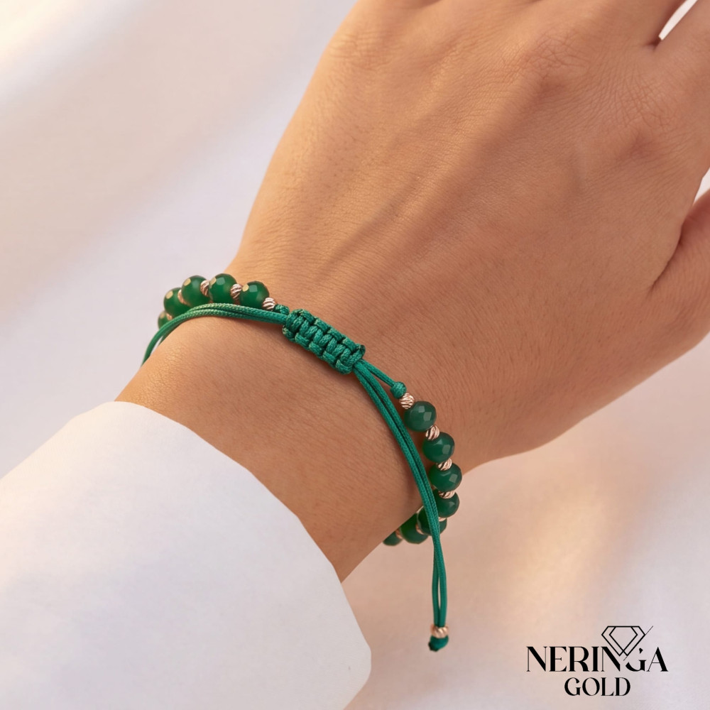 Rose green color cord gold thread bracelet #69316