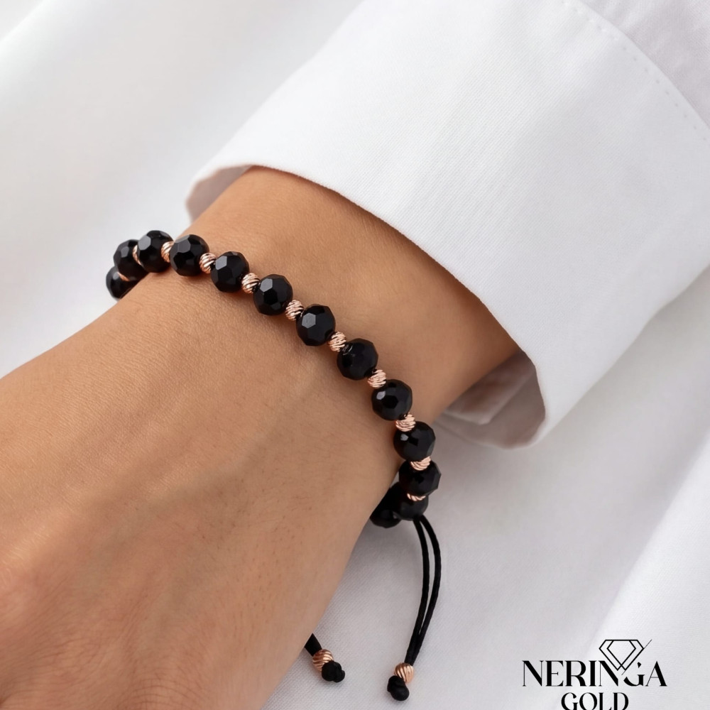 Rose black color cord gold thread bracelet #69310