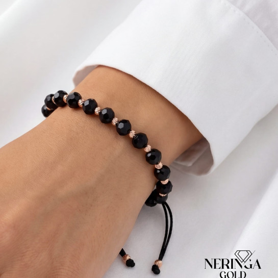Rose black color cord gold thread bracelet #69310