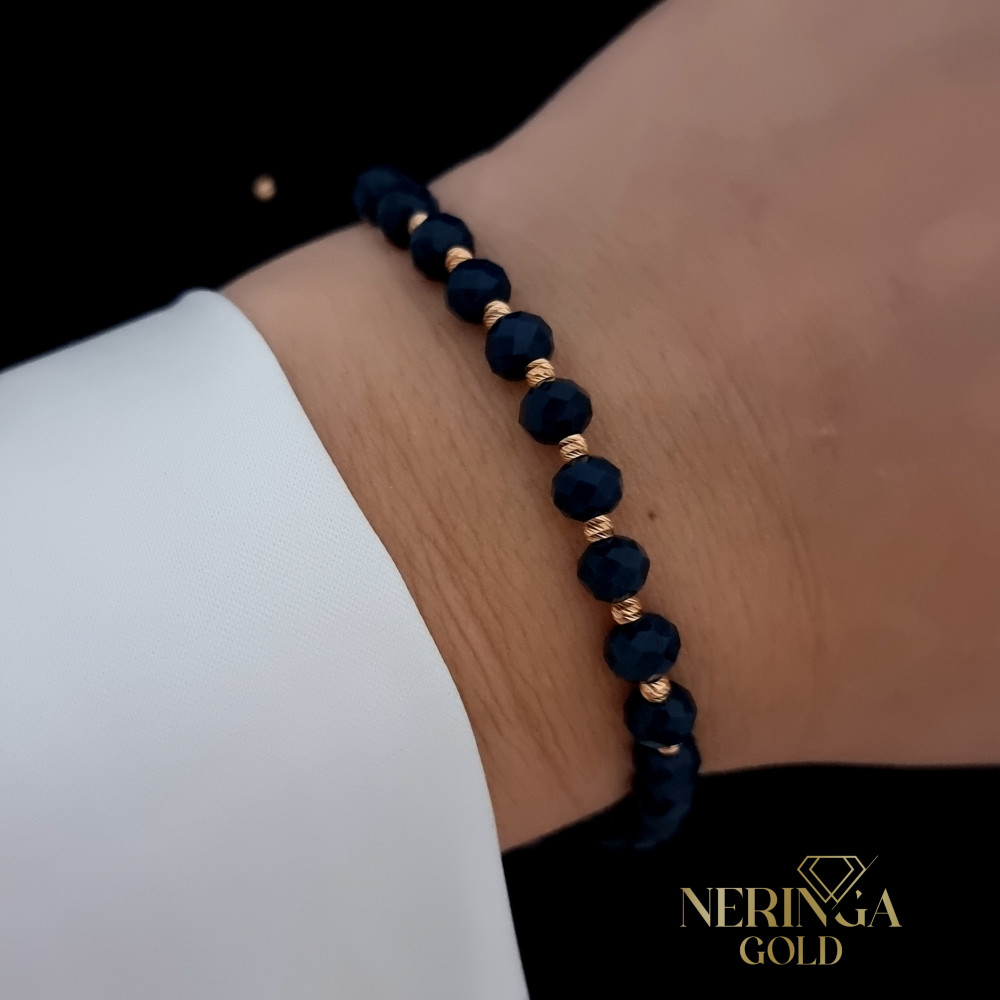 Rose black color cord gold thread bracelet #68499