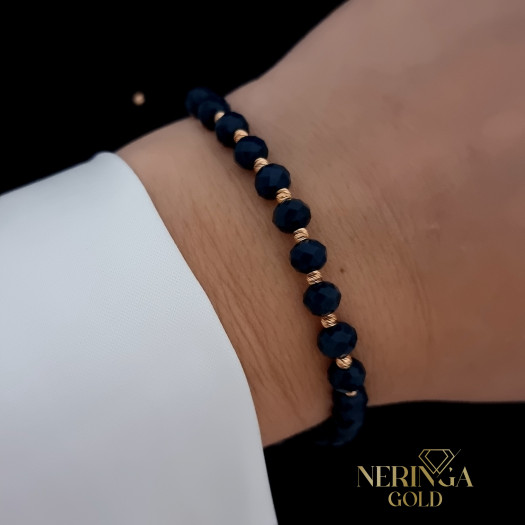 Rose black color cord gold thread bracelet #68496