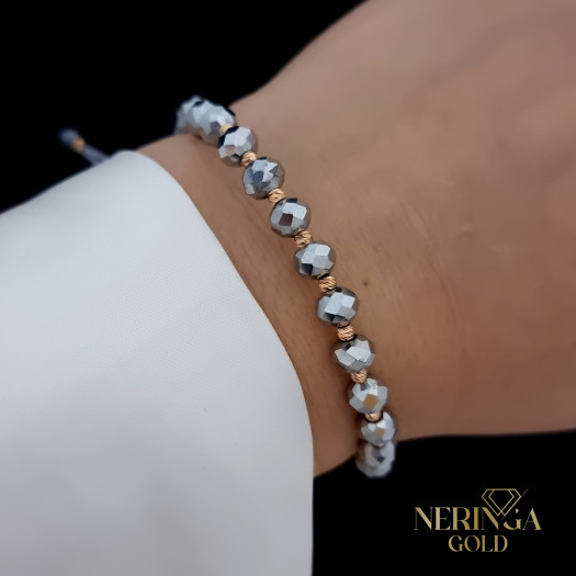 Rose grey color cord gold thread bracelet #68445