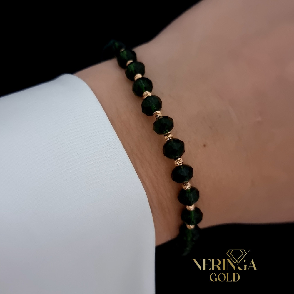 Rose green color cord gold thread bracelet #68458