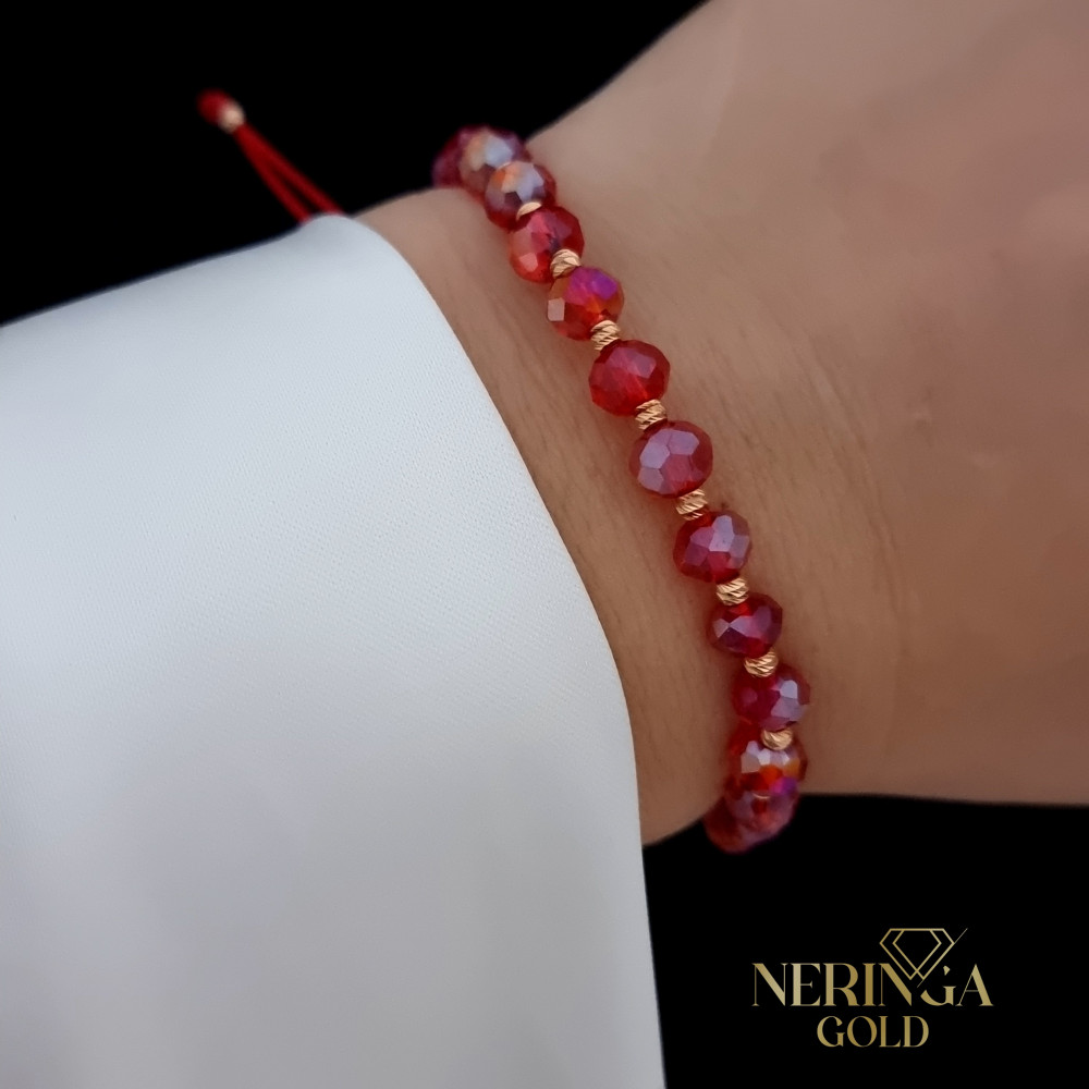 Rose red color cord gold thread bracelet #68489