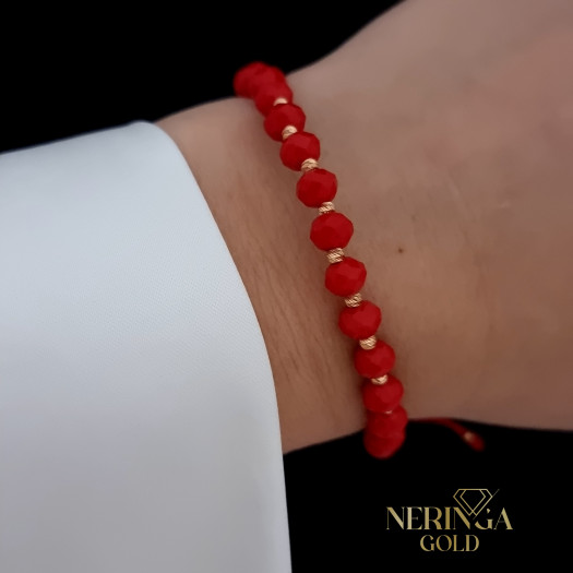 Rose red color cord gold thread bracelet #68452