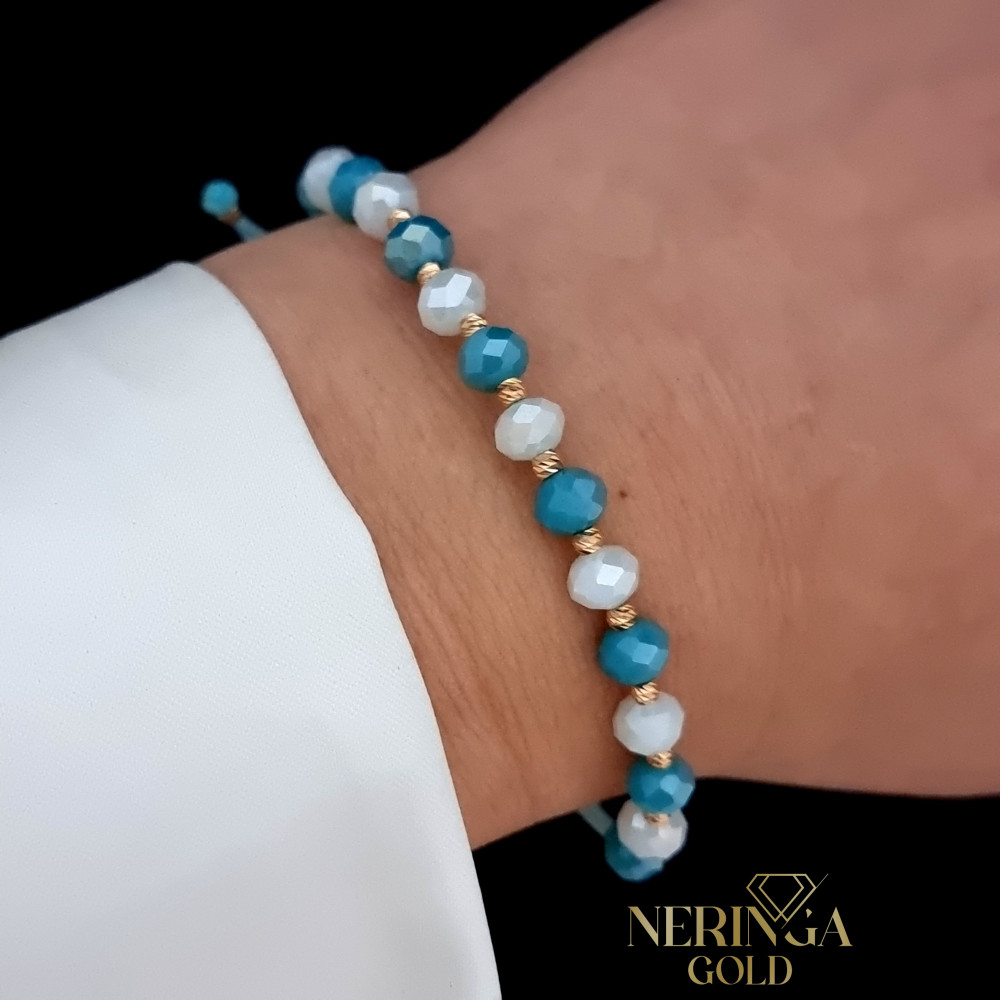 Rose blue color cord gold thread bracelet #68853