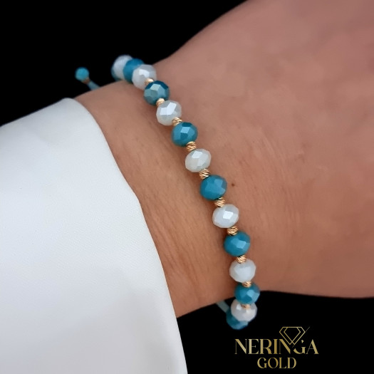 Rose blue color cord gold thread bracelet #68852