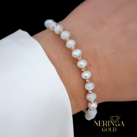 Rose white color cord gold thread bracelet #68839