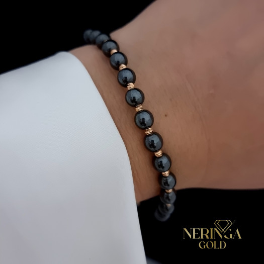 Rose black color cord gold thread bracelet #68464