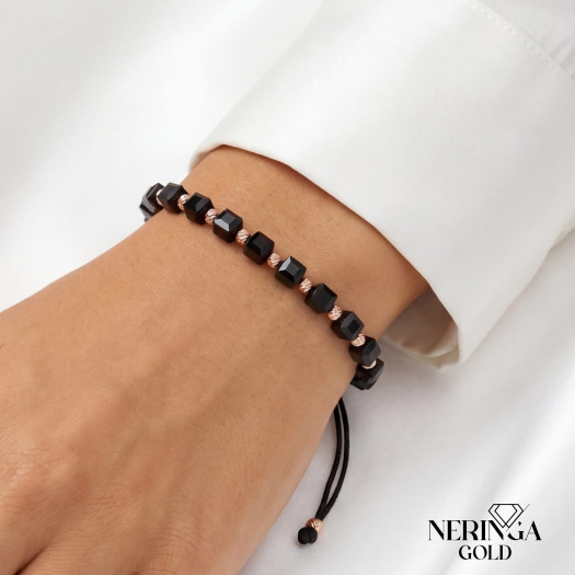 Rose black color cord gold thread bracelet #69425