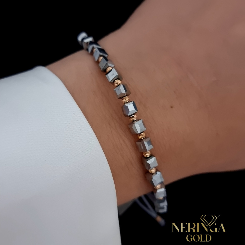 Rose grey color cord gold thread bracelet #68468