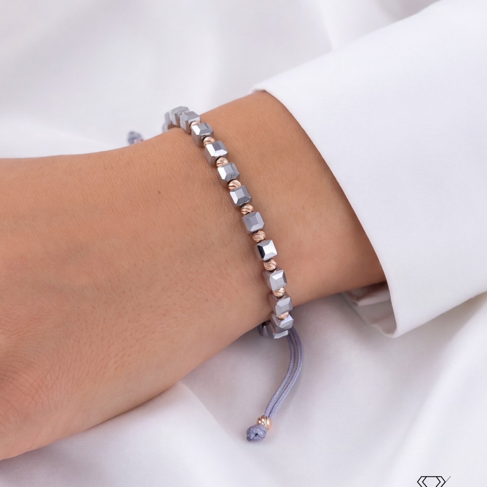 Rose grey color cord gold thread bracelet #68473