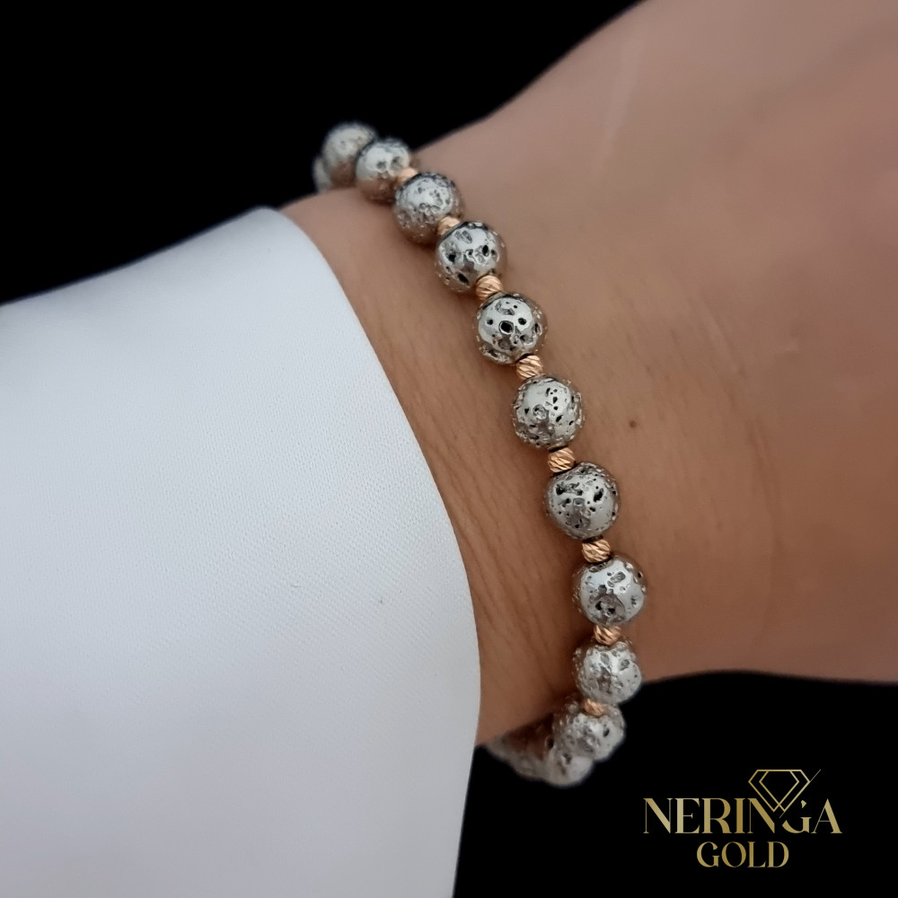 Rose grey color cord gold thread bracelet #68482