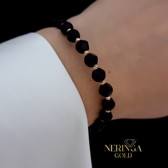 Rose black color cord gold thread bracelet #68493