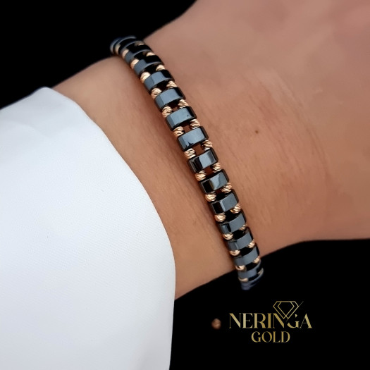 Rose black color cord gold thread bracelet #68846