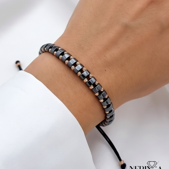 Rose black color cord gold thread bracelet #68846