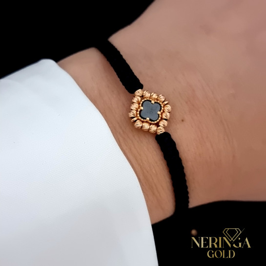 Rose black color cord gold thread bracelet #68855